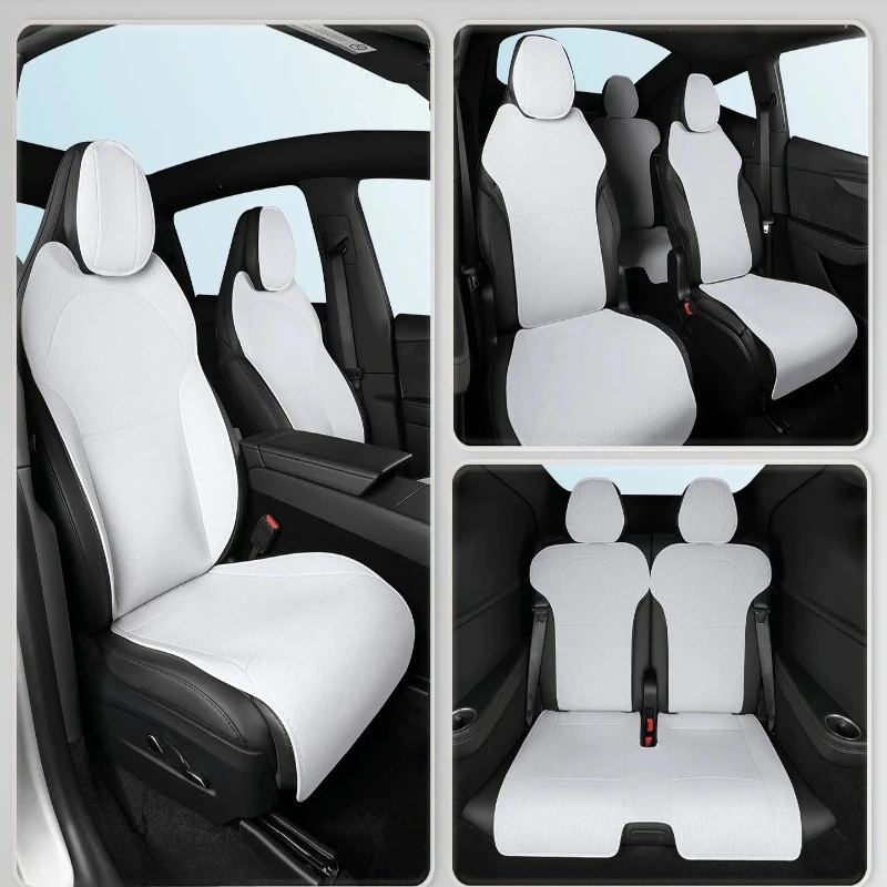 Car Seat Cover For Tesla Model YL 2025 2026 Breathable Leather Front Rear Seat Cushion Protector Interior Seat Accessories