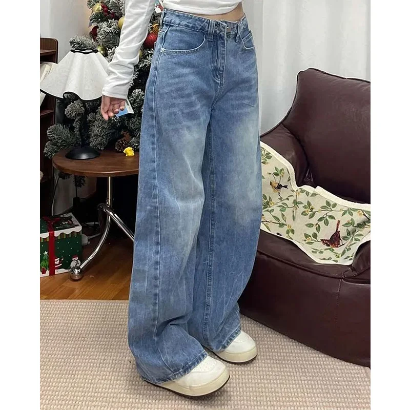 ガールズファッションデザイナー クリスタルシンパンツ 2025 ハイストリート レディース ストレートレッグジーンズ 女性用シックなバギーハイウエストデニムトラウザーズ