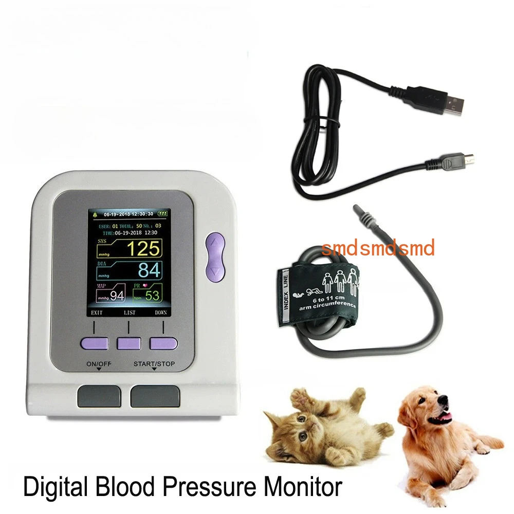 

08A-VET Blood Pressure Monitor Portable Veterinary Digital Animal Electronic Sphygmomanomete PR Pulse Tester 6-11cm Cuff