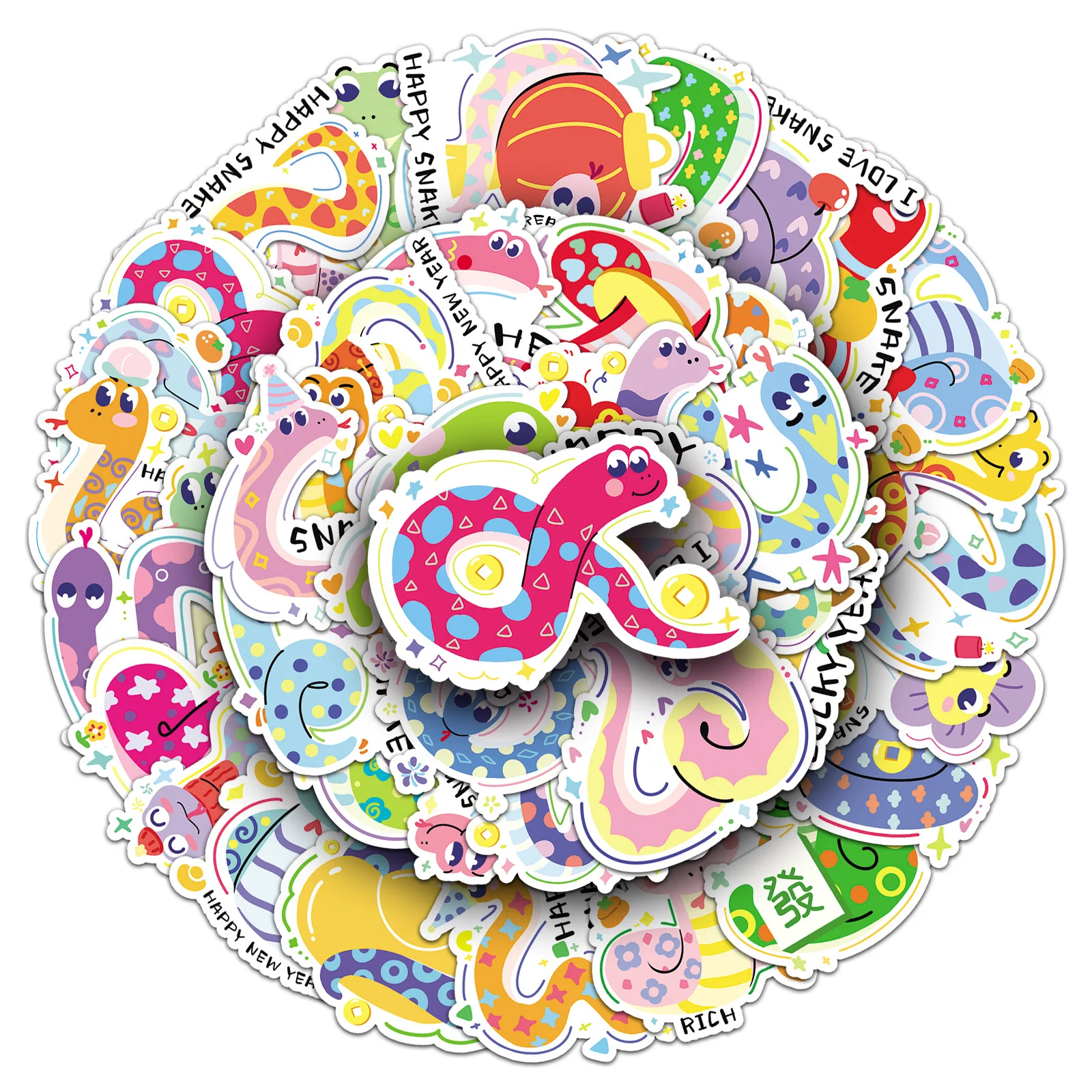 10/30/50PCS New Year Snake Graffiti Sticker Creative Cute Animal Decals For Laptop Phone Fridge  Waterproof PVC Sticker Kid Toys