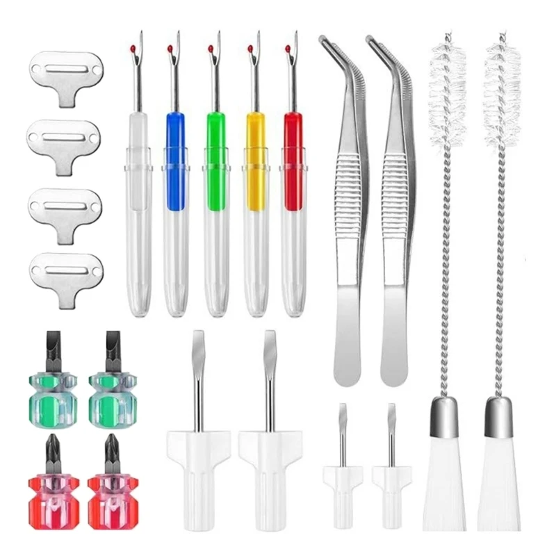 KX4B 21 pièces Machine à coudre outil pince à épiler tournevis couture Unpicker brosse Double extrémité