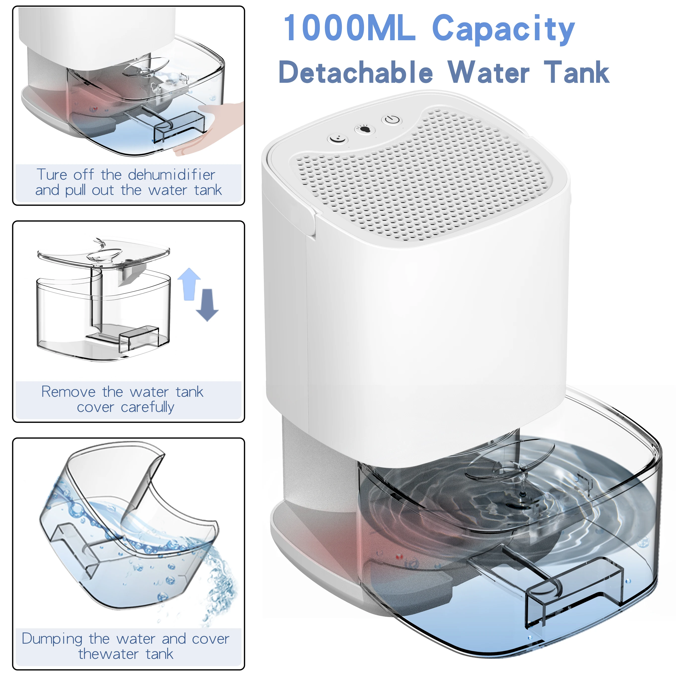 Deumidificatore da 1000ml con filtro dell'aria di base 2 in 1 assorbitori di umidità silenziosi deumidificatore d'aria economico per la cucina della stanza di casa