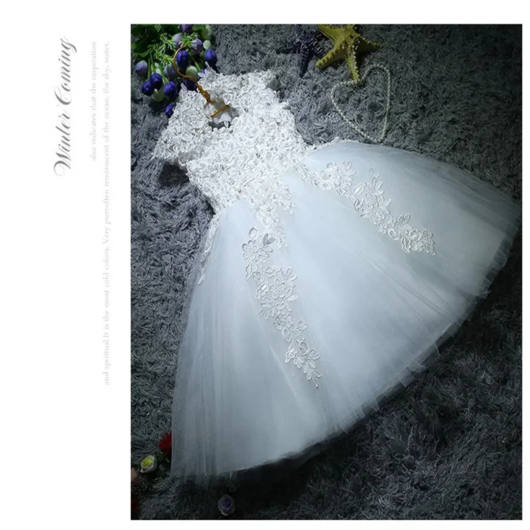 맞춤형 레이스 소녀 여름 드레스 플라워 걸 웨딩 드레스 화이트 튤 소녀 파티 공주 생일 드레스 첫 영성체