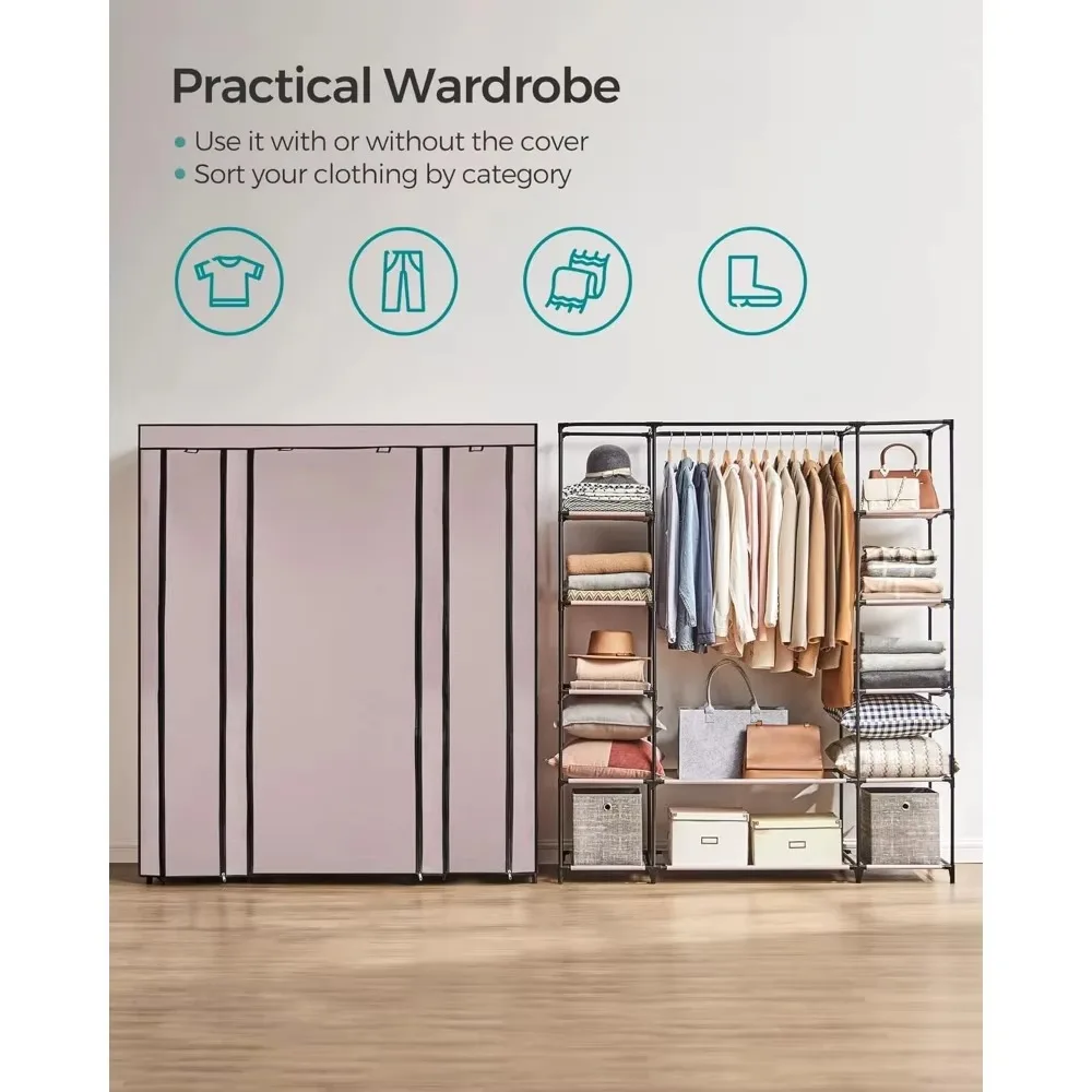 Wardrobe, bedroom portable wardrobe, clothes rail with non-woven cover, clothes storage organizer, 59 x 17.7 x 69 inches