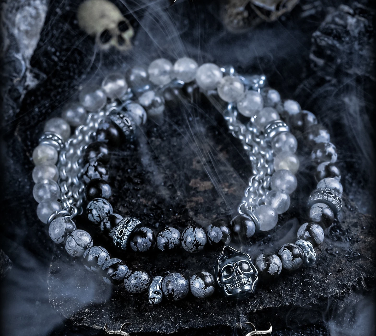 [Strange Realm] Dark Wind Snowflake Obsidian Bracelet Men's Fog Crystal Bracelet Beads