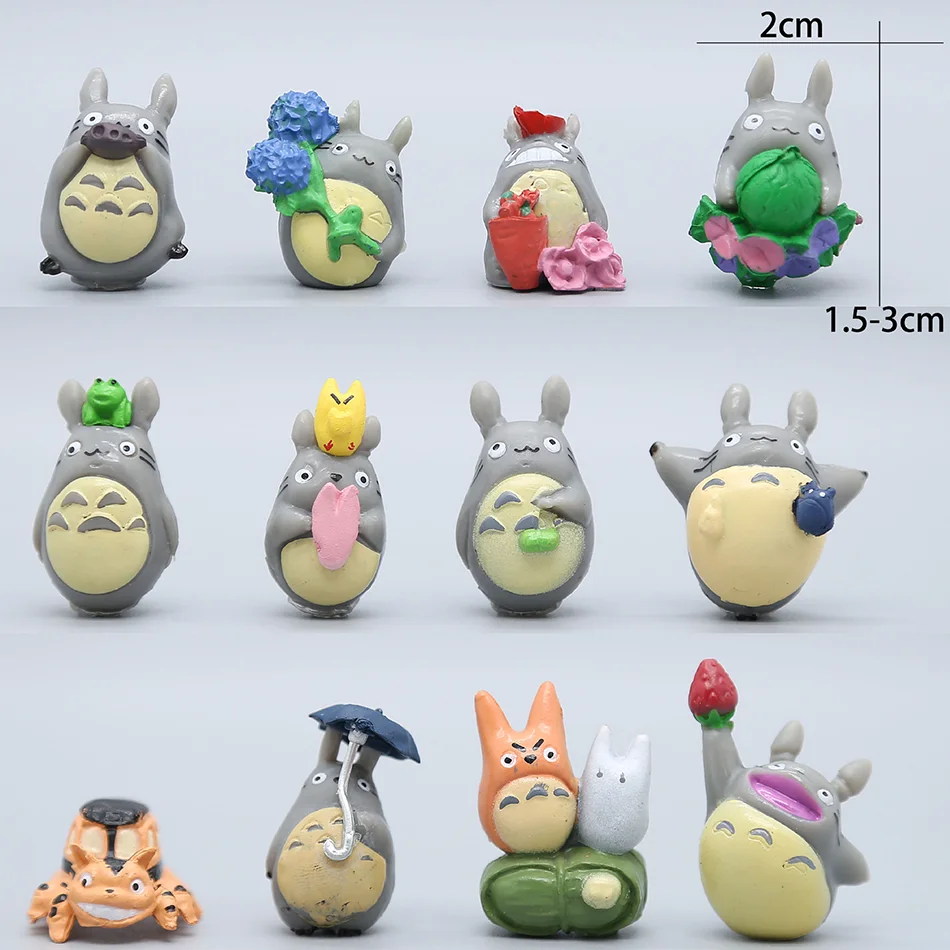 12 Uds Anime Miyazaki Hayao serie Totoro figura Mini estatua juguetes lindos habitación jardín pecera adornos figuras de Pvc juguete niños regalos