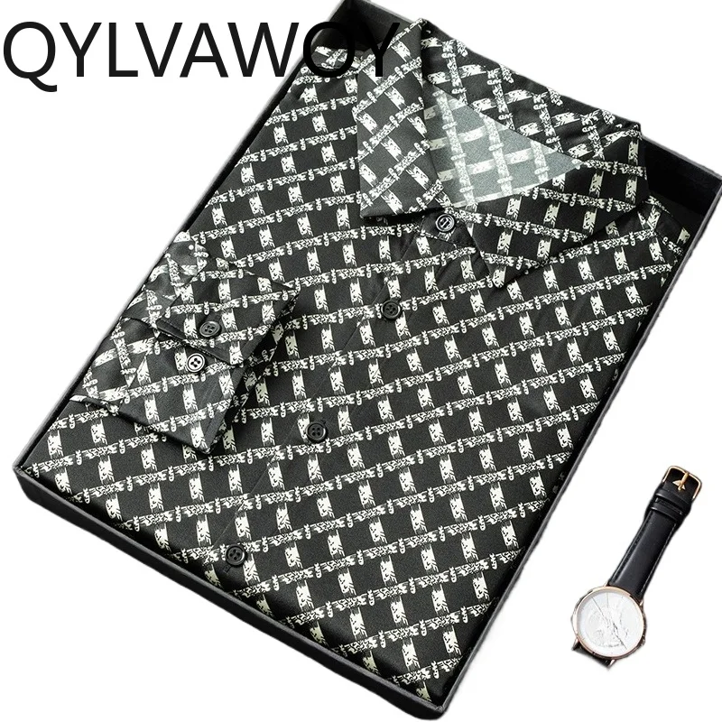 

QYLVAWOY Long Sleeve Shirt Floral Men's Shirts 92.4% Mulberry Silk Shirts for Man Loose Man Clothes Spring Autumn Tops Fashion