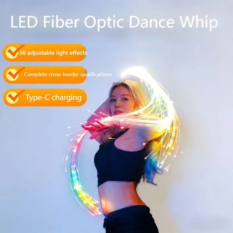 Fiber Optic Dance Whip 7 Colors LED USB Rechargeable Metal Glow Whip Stage Performance Party Atmosphere Prop For Adult Dancers