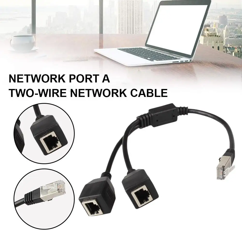 2.5cm Network Port One-minute Two-wire Cable RJ45 Ethernet Splitter Cable Extend Network Connection Network Interface 1 To 2