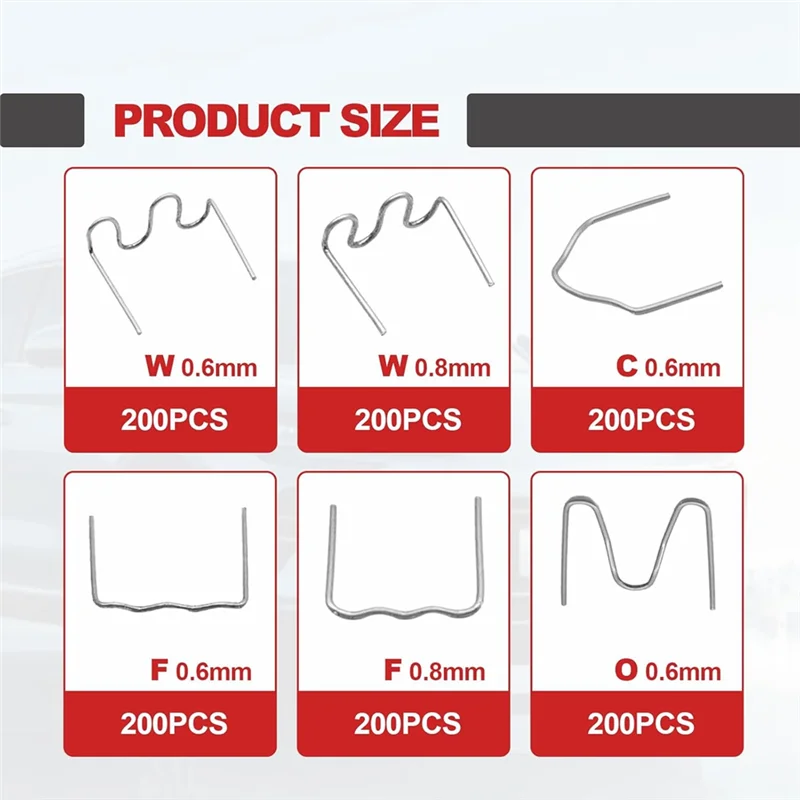 AT05-1200 Plastic Welder Staples 6 Types Hot And Wave Staples For Car Bumper Repair,Architectural Modeling, And Plastic Craft