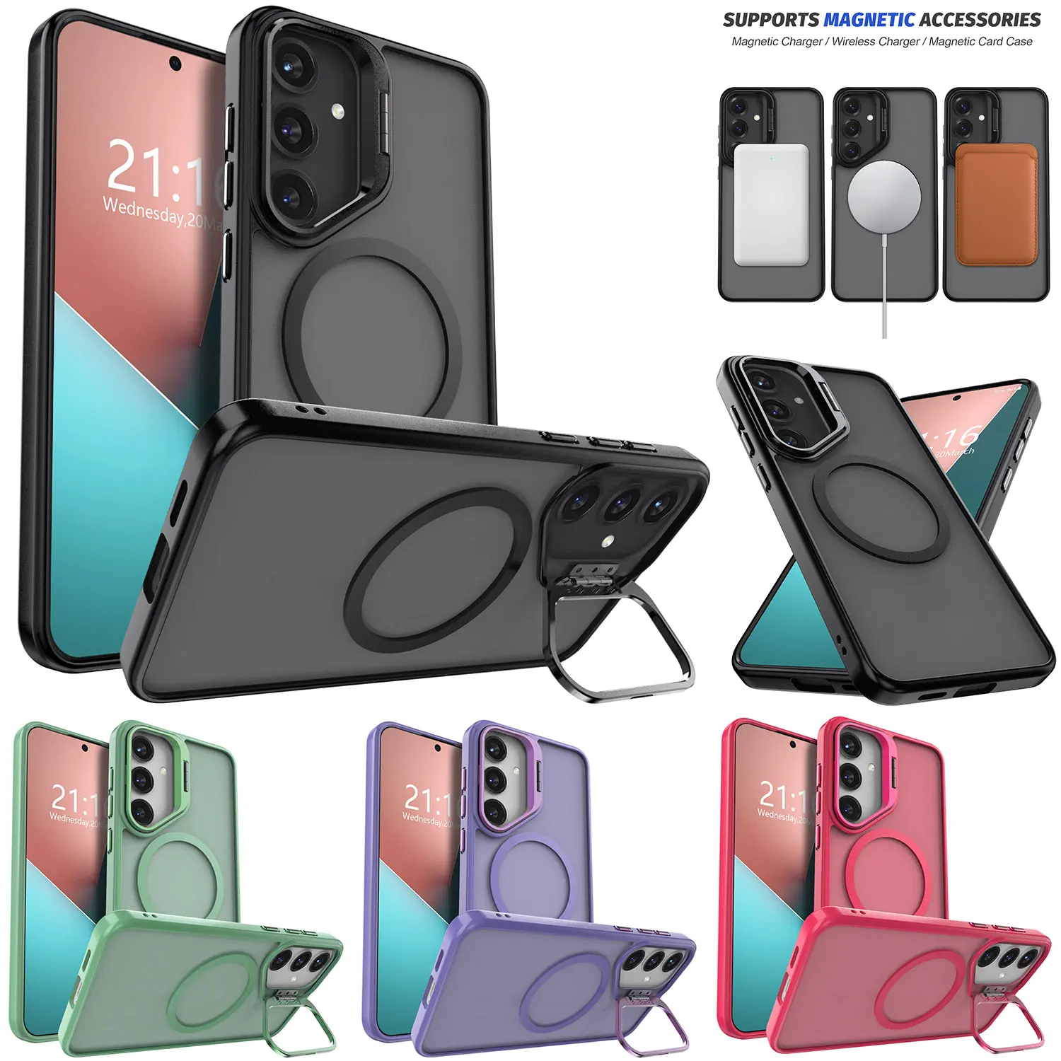 لسامسونج غالاكسي S25/S25 زائد/S25 الترا/S25 حافة عدسة الكاميرا مسنده حامل حافظة مغناطيسية للصدمات غطاء واضح