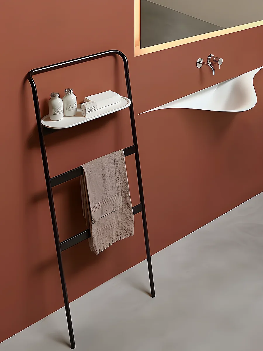 

Toilet non-punching vertical pure copper white towel rack bathroom simple black movable ladder