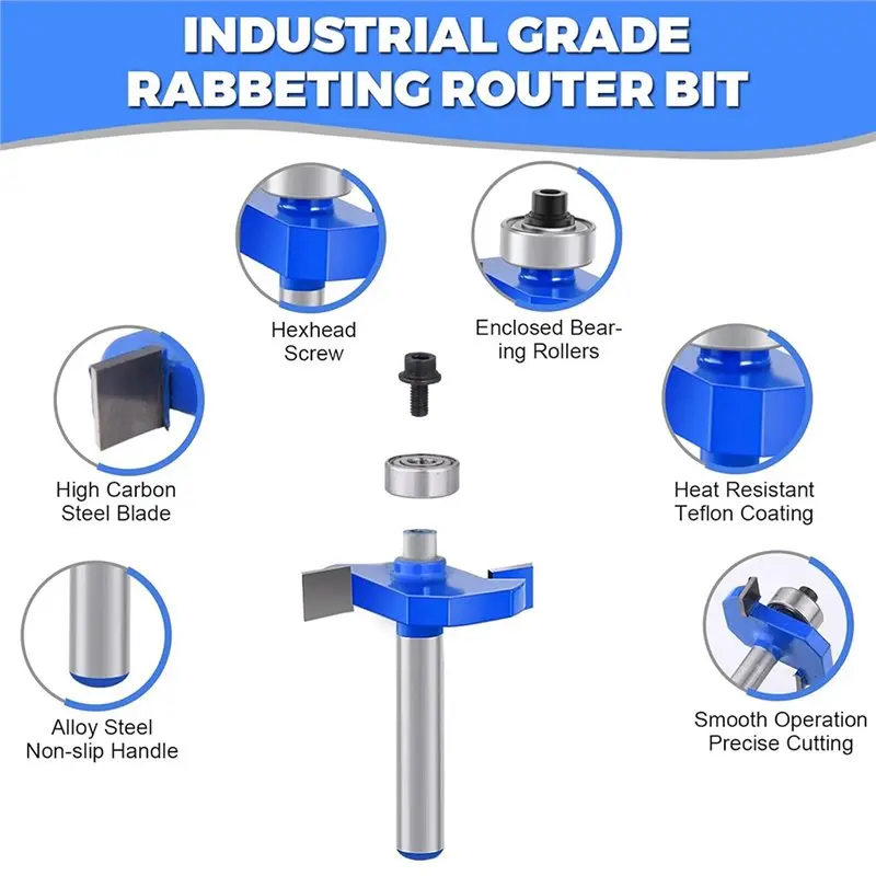 Set di punte per fresatura multi-deponenti regolabili AWAH - Gambo da 4 pezzi da 1/4 di pollice con taglierina a 6 cuscinetti