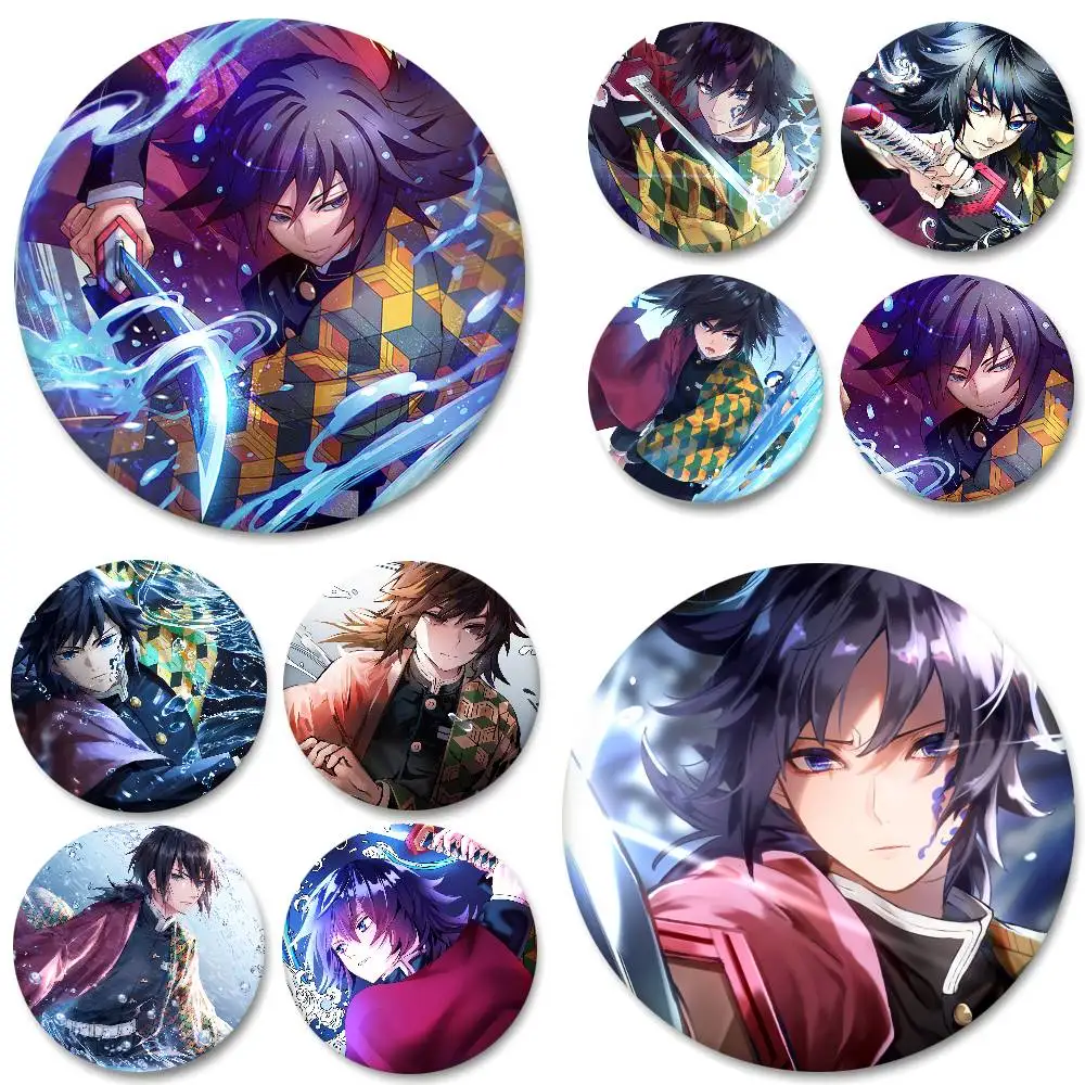 Anime Demon Slayer Tomioka Giyuu Badges Round Badge Tinplate Coin Brooch Clothing Backpack Accessories Lapel Pin