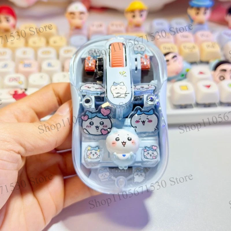 Kawaii Chiikawa Transparent Kurimujji Usagi Wireless Mouse Silent Dual Mode Glowing Portable Cartoon Mouse for Office Laptop