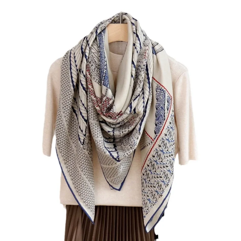 Châles carrés chauds pour femmes, écharpes, étole, bandanas, sac, cadeau de Noël, créateur de marque de luxe, hiver, nouveau, 2024
