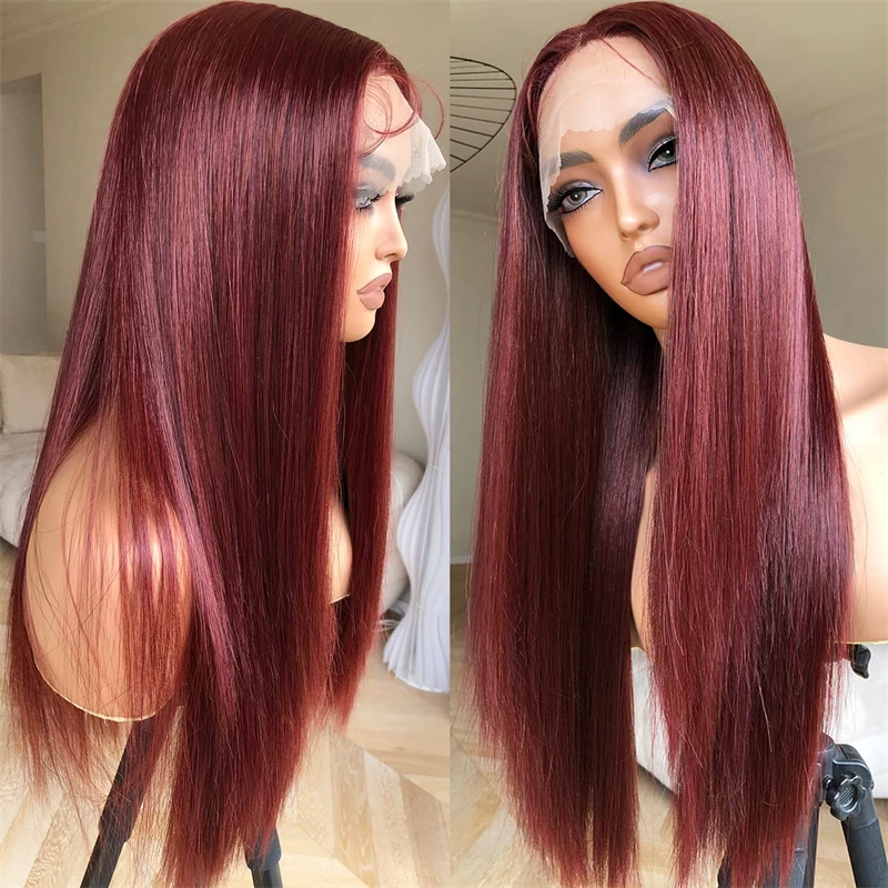 Reddish Brown Straight 13x4 Transparent Lace Front Wigs Human Hair #33 Red Brown Straight Lace Frontal Colored Wigs Pre-plucked