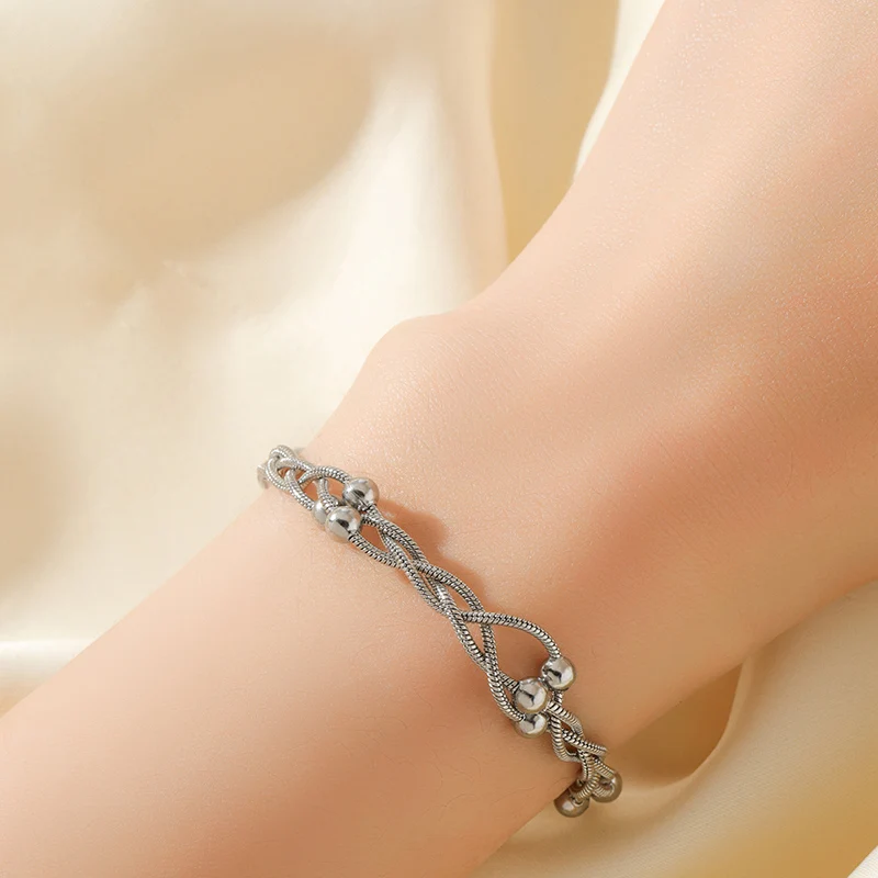 EILIECK 316L Edelstahl Silberfarben Perlen-Wickelketten-Halsketten-Armbänder-Set für Damen Trendiger Wasserdichter Schmuck Geschenk – Detail 11