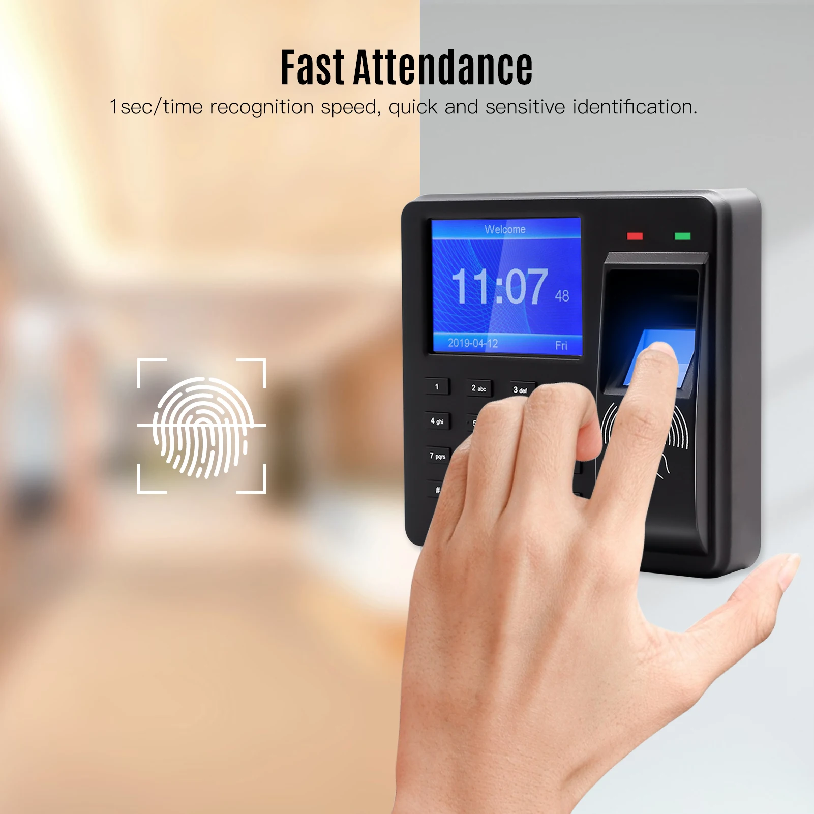 Access Control Time Attendance Machine Fingerprint/Password/ID Card Recognition Time Clock with 2.4 Inch Display Screen