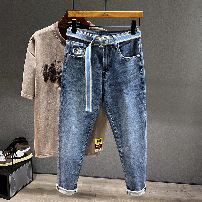 

Men's Loose Straight Leg Jeans Elastic Nine-Piece Workwear Long Trousers Trendy Versatile Cotton Polyester Blend Autumn Jeans