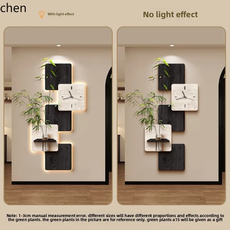 HT Entrance Decorative Painting Hydroponic Green Plant Entryway Art Wall Hanging with Clock and Wall Lamp Painting