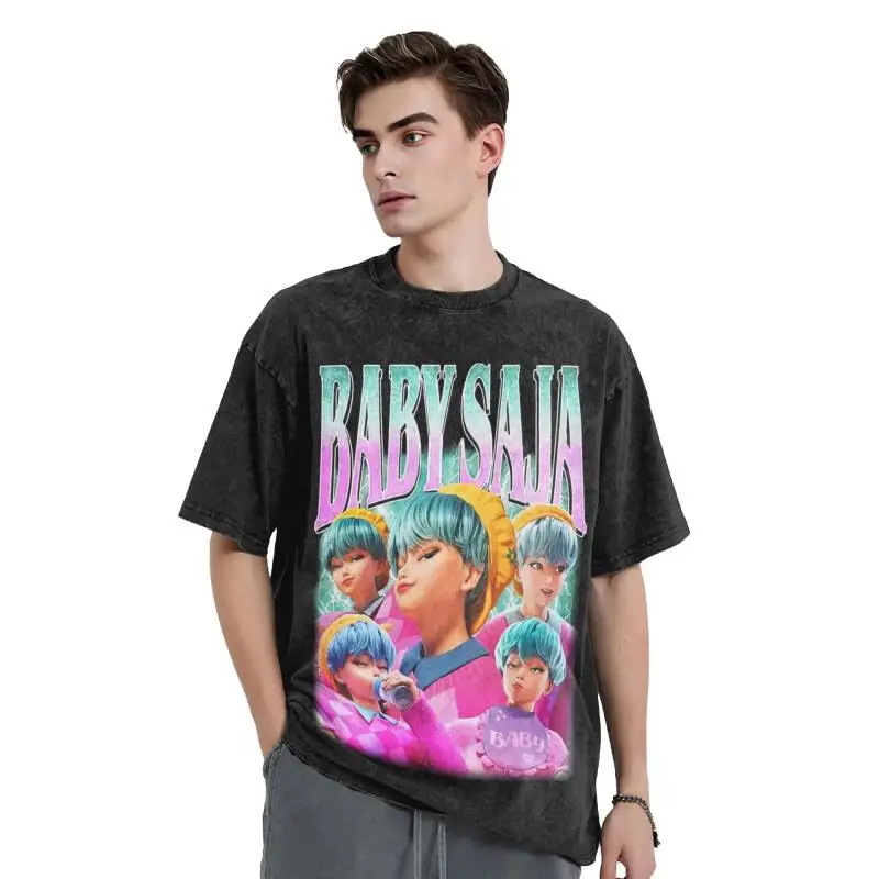 تي شيرت KPop Demon Hunters Baby Saja مغسول تي شيرت أنيق تي شيرت Saja Boys تي شيرت علوي للرجال والنساء 100% قطن Harajuku صيفي