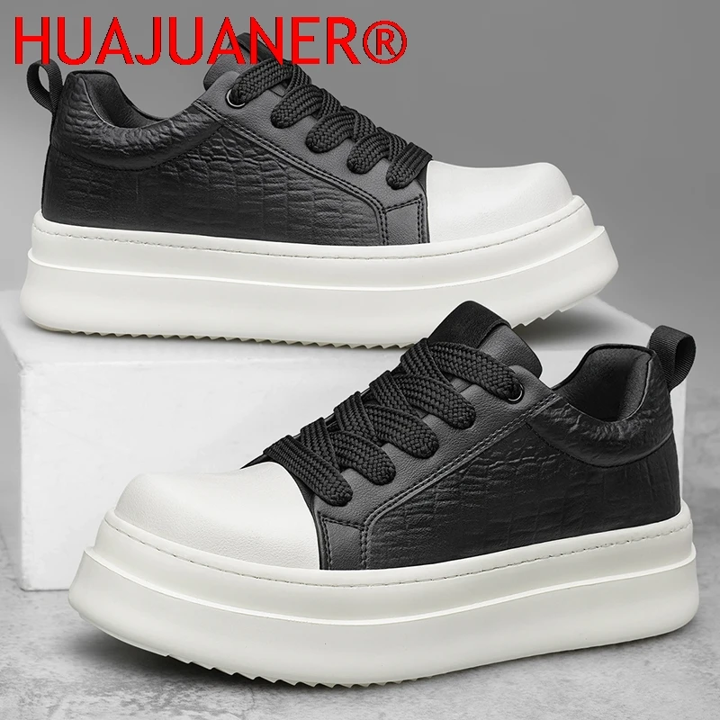 Men's Leather Elevator Shoes 7cm Hidden Height Increase Thick Sole Fashion Casual Sports Breathable Comfortable Sneakers for Man view 2