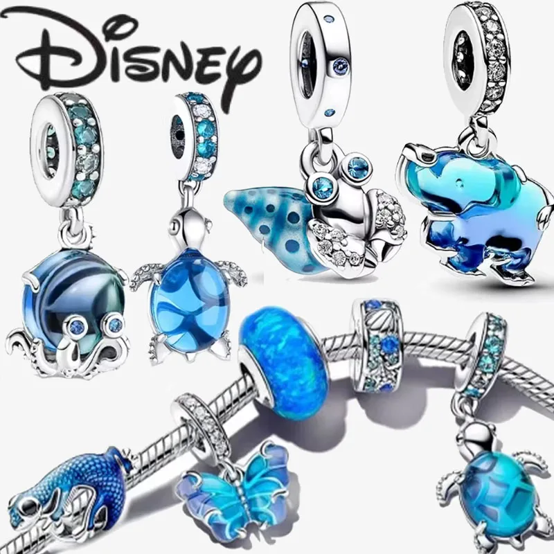 Disney 2024 new fashion creative blue pendant for Pandora original bracelet accessories senior fine charm jewellery wholesale