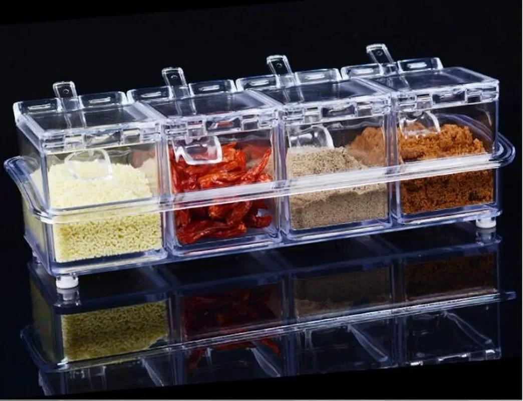 4pcs/lot New Kitchen Organizer Storage Boxes Spices Seasoning Jar Transparent Sugar Salt Bottle Kitchen Accessories OK 0631