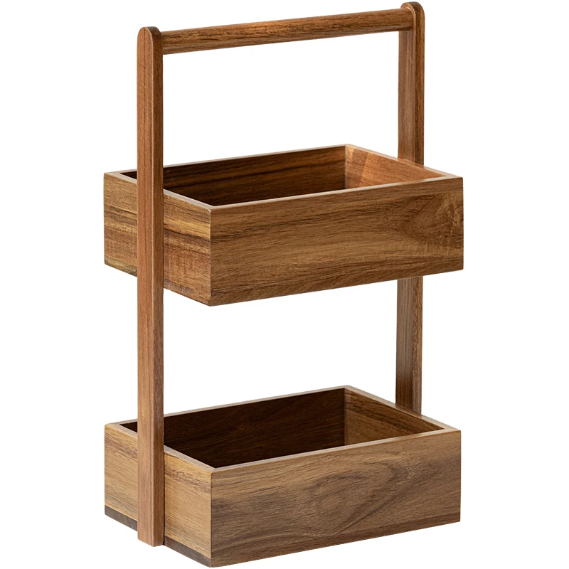 

Double layered solid wood storage rack, wooden multi-layer kitchen, bathroom, bathroom storage rack, desktop snack fruit and veg