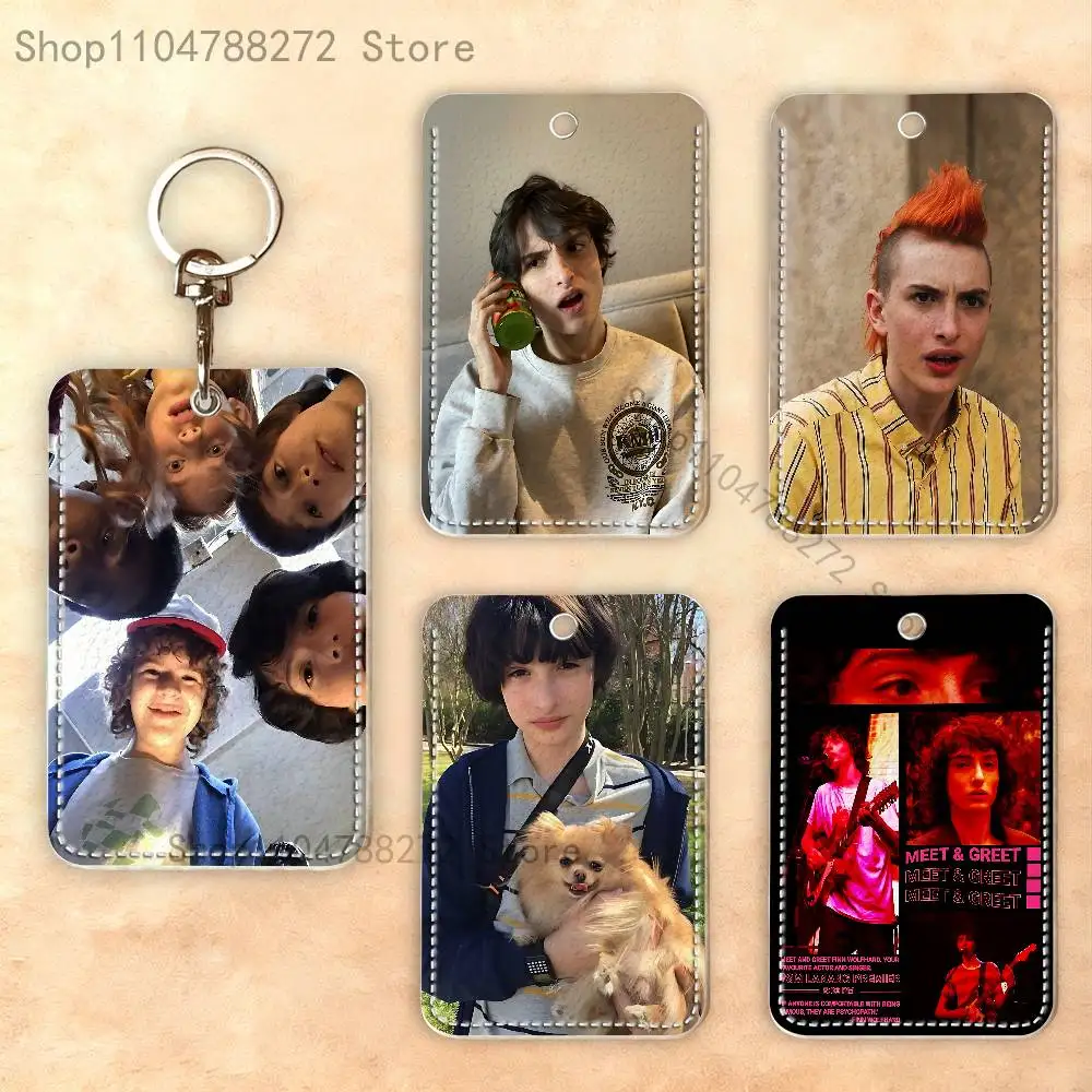 F-Finn M-mike W-Wolfhard Rectangle Card Case Keychain Access Card Bag Key Tag Ring Leather Card Holder Key Ring Access
