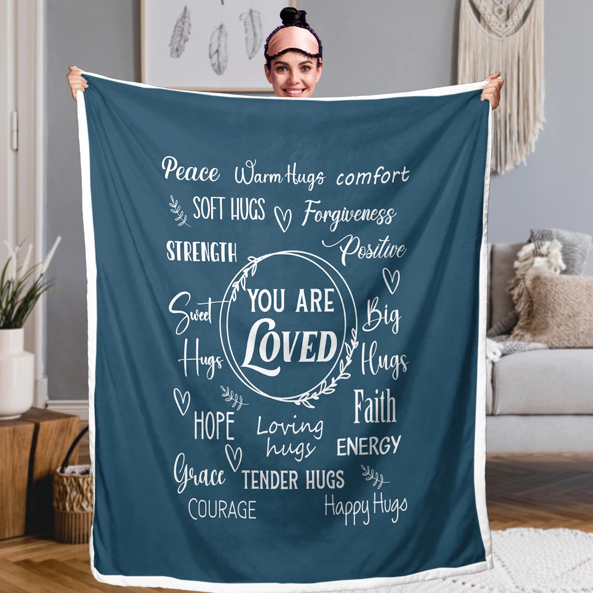 Romantic Words on Navy Blue Background Design Sherpa Fleece Blanket Soft Blanket For Home Bedroom Sofa Decor