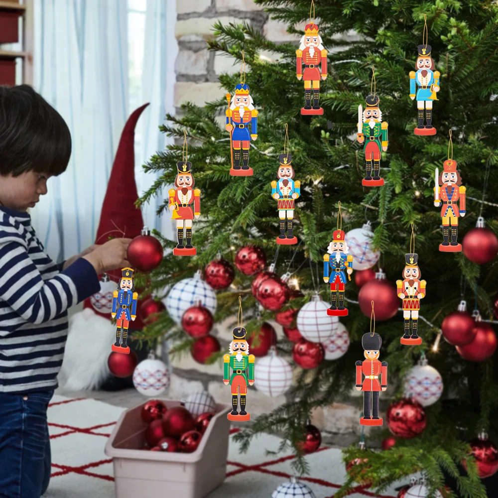 12Pcs 8/13cm New Christmas Nutcracker wooden ornament set Party atmosphere decorate Christmas tree hanging with New Year gifts
