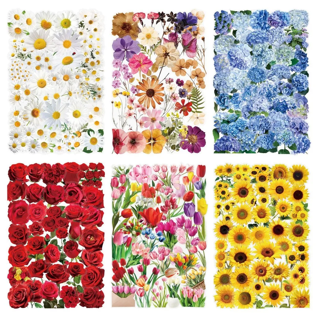 50 Stück transparente Blumen- und Pflanzenaufkleber – dekoratives PET-Bastelzubehör für Tagebücher, Notizbücher, Tablets (Anime Worlds Store)