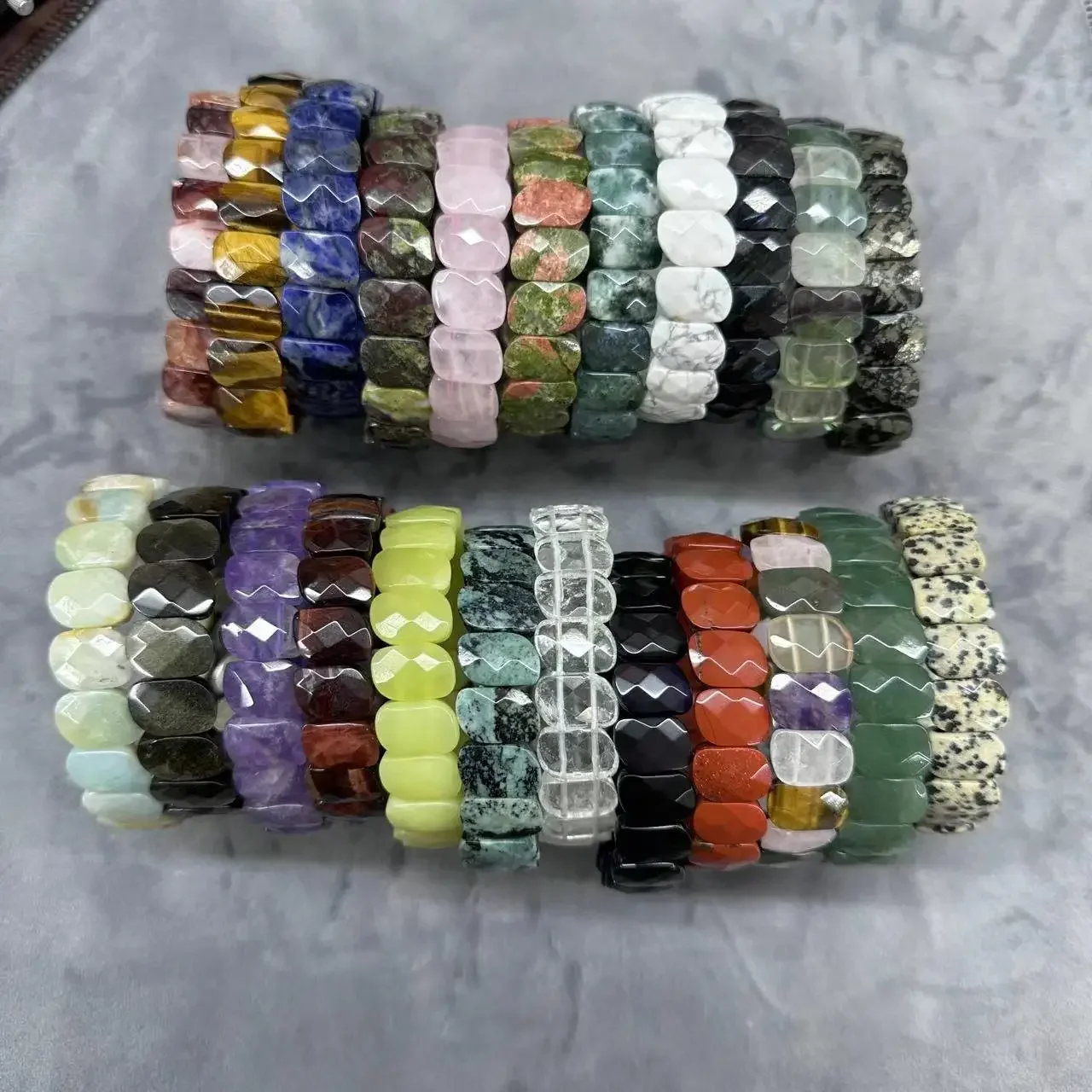 Natural Stone 11*13mm  Faceted Bracelets Lapis Labradorite Crystal  Red Jasper Agate Howlite Rhodonite Unakite For Wholesale