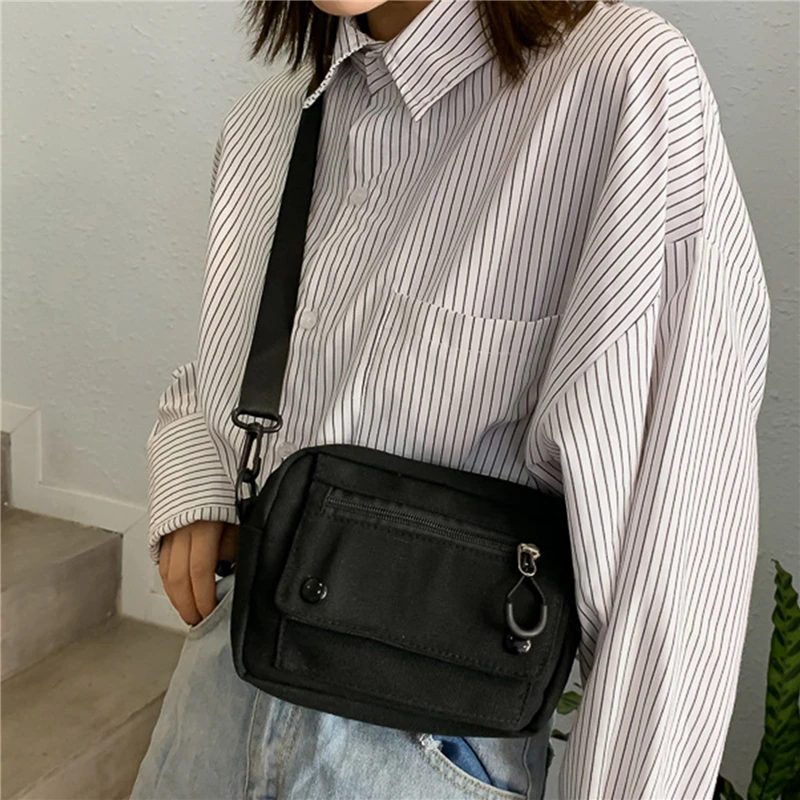 Canvas Crossbody Bags Youth Fashion Casual Large Capacity Ladies Shoulder Bag Solid Color Women Messenger Bag