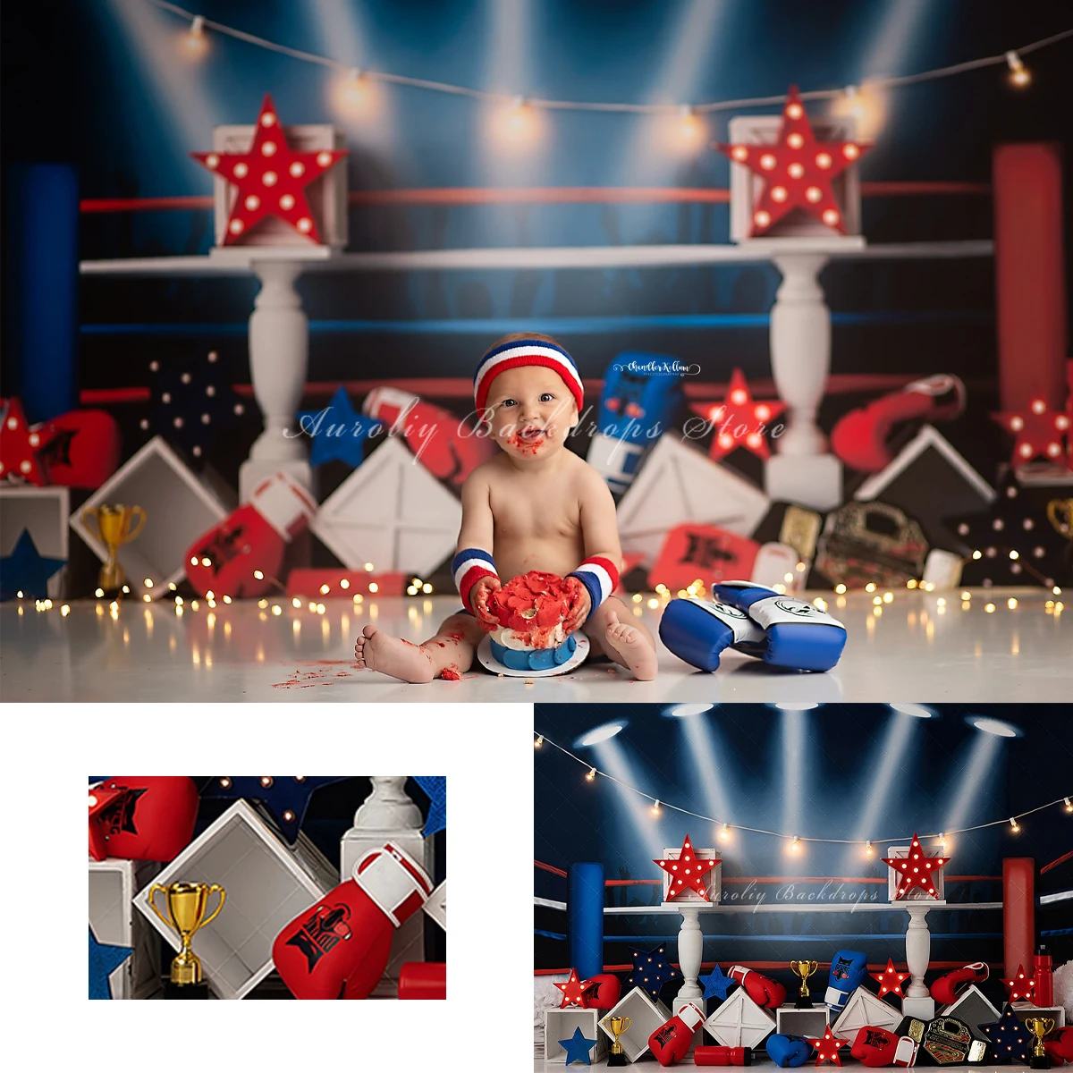 

Boxing Match Background Cake Smash Kids Adult Photography Props Child Baby Trophy Champion Belt Decors Photo Studio Backdrop