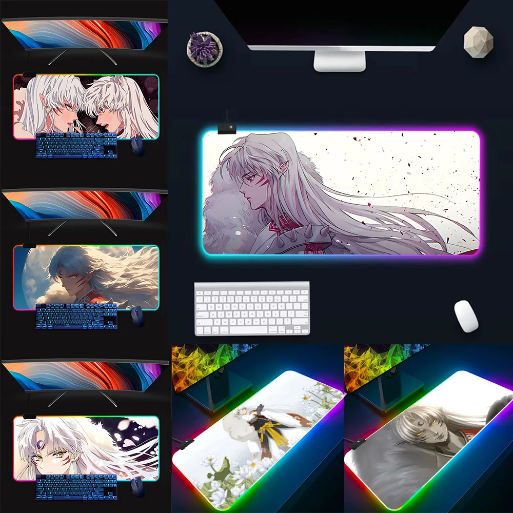 

Anime Inuyasha sessyoumaru RGB Pc Gamer Keyboard Mouse Pad Mousepad LED Glowing Mouse Mats Rubber Gaming Computer Mausepad