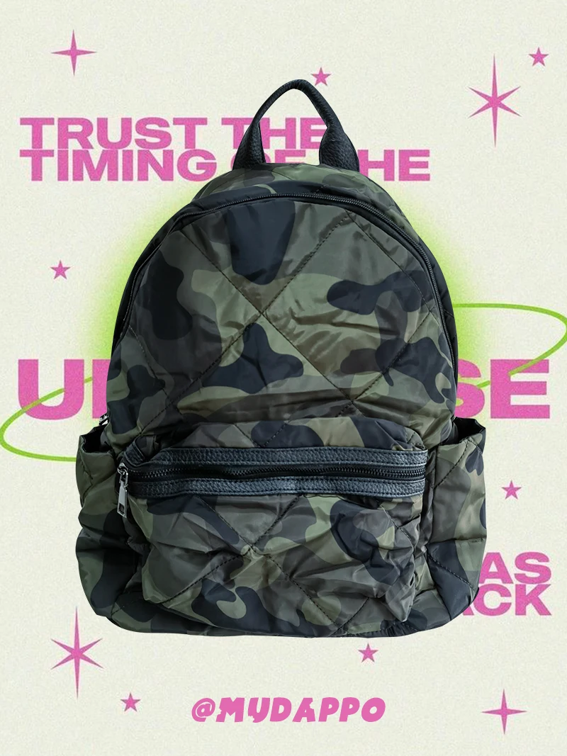 

Cool Camouflage PU Leather Splicing Shoulder Bag for Youth Trendy British Style Unisex Daily Use Zipper Closure Backpack