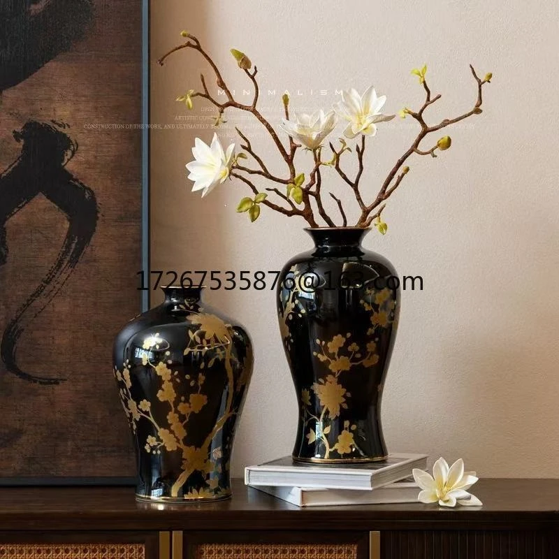 

Высококачественная ваза из черного золота, керамическая новая орнамент в китайском стиле, итальянская легкая роскошная керамическая ваза высокого класса