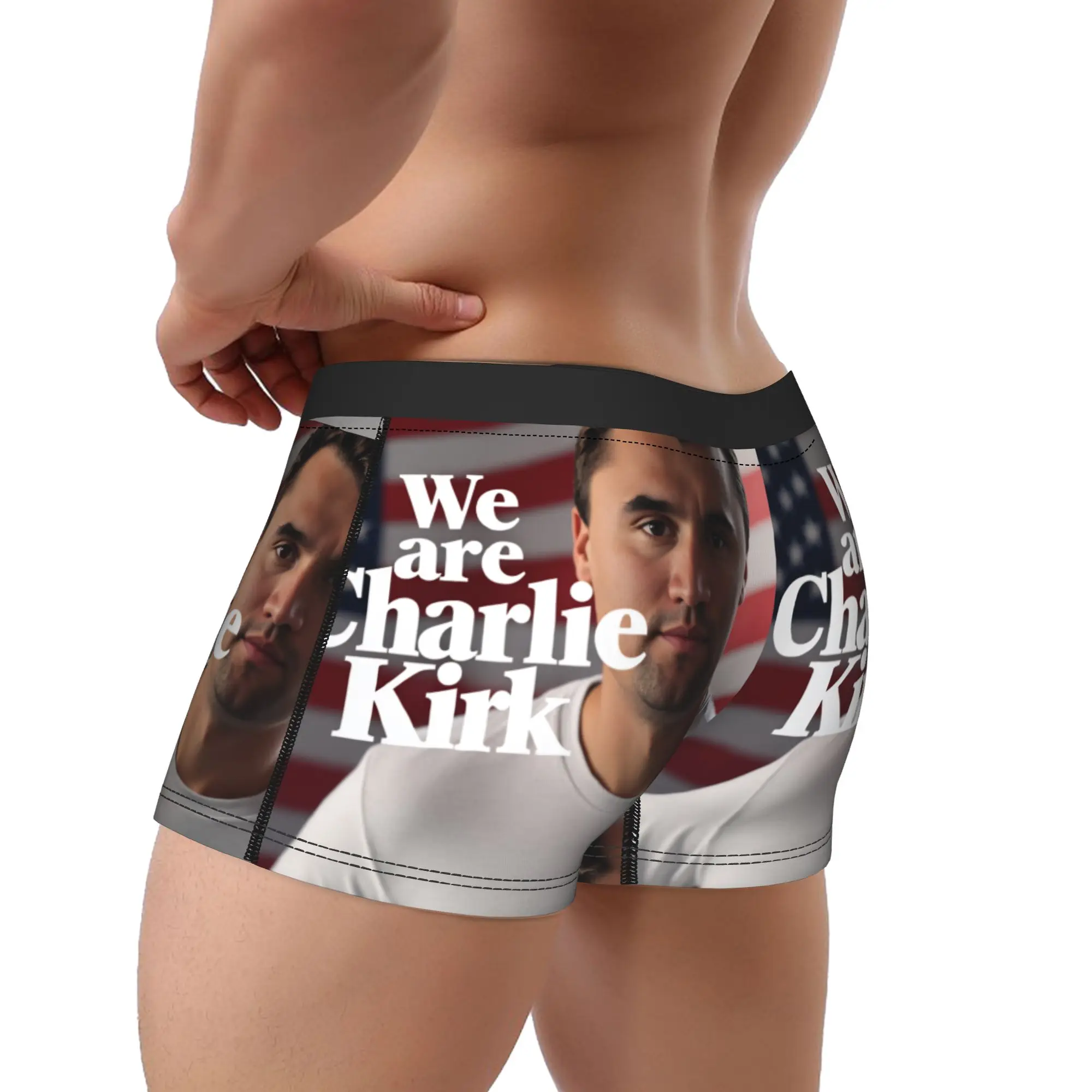 We Are Charlie Kirk American Flag Background Underwear Males Shorts Briefs Funny Boxershorts Quality Printed Large Size Panties