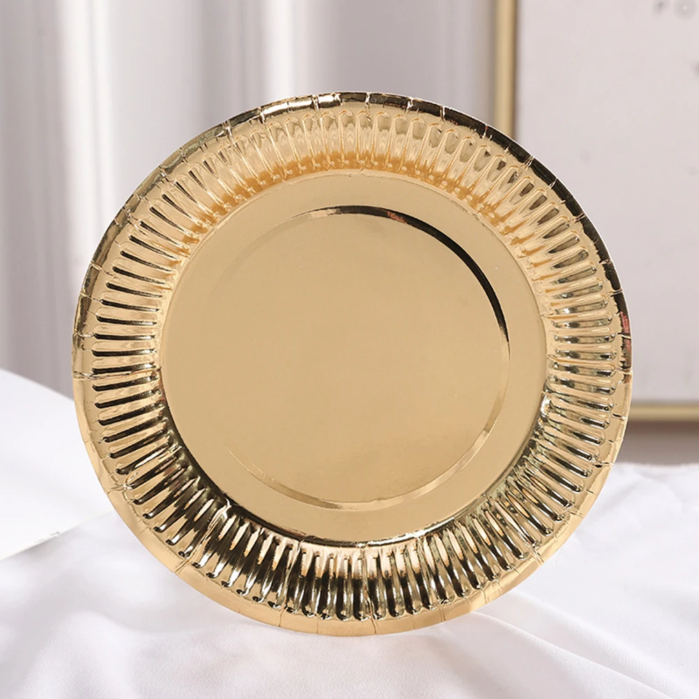 Gold Disposable Tableware Set Rose Gold Paper Plates Cups Napkins Banner Wedding Birthday Party Decoration Supplies