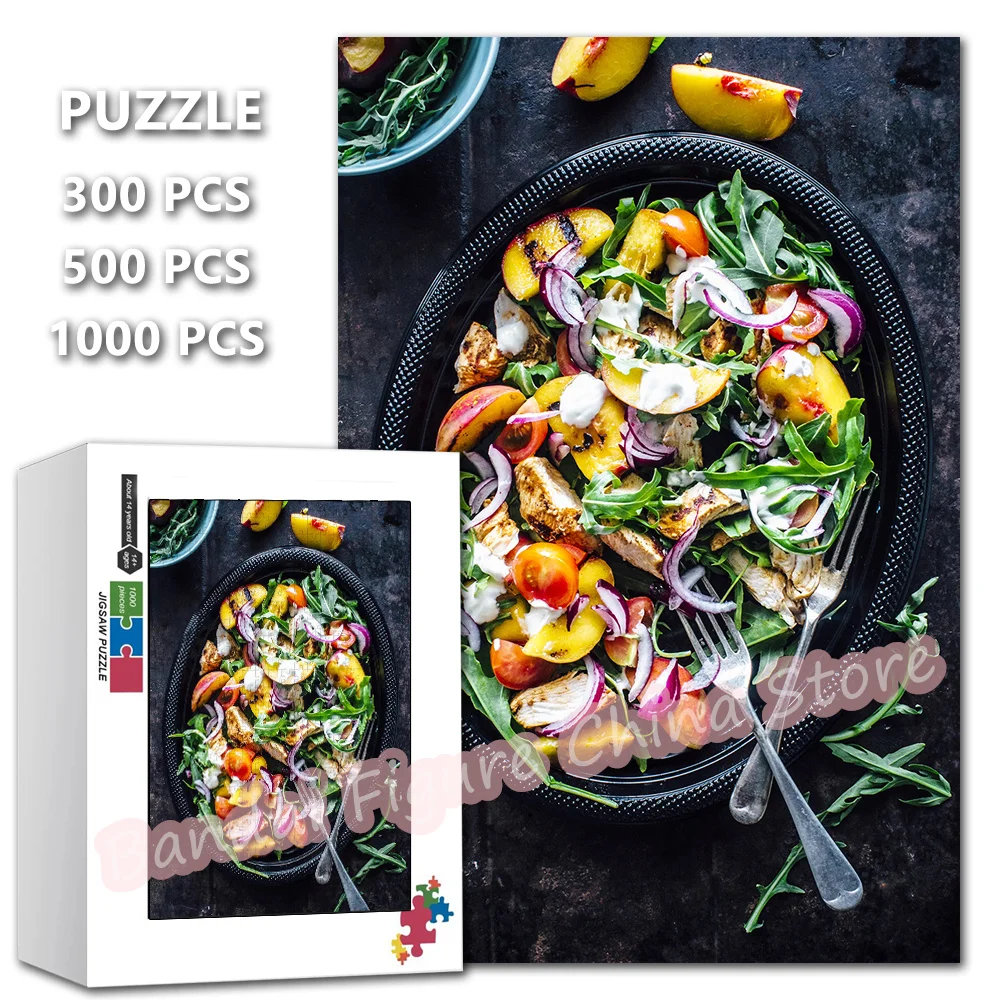 Fruit Salad Foods Print Jigsaw Puzzle 300/500/1000 Pieces Grains Spices Spoon Peppers Landscape Kitchen Decor Puzzles Gifts