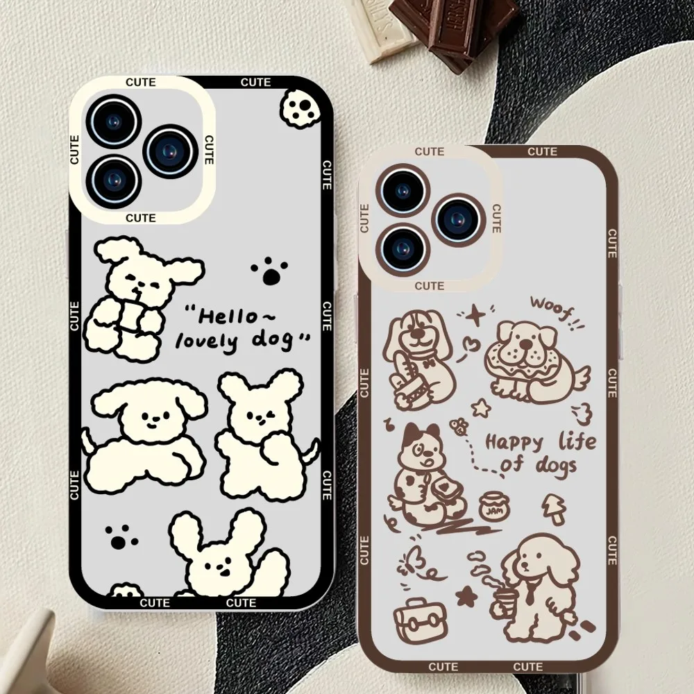 Cute Lovely Dog Phone Case For iPhone 11 12 Mini 13 14 15Pro Max Transparent Shell