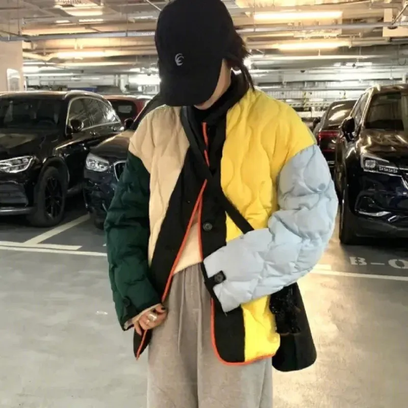 Piumini stile Street moda donna inverno tenere in caldo Patchwork colore parka cappotto Streetwear piumini spessi parka