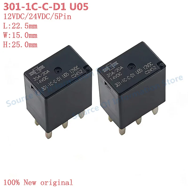 

5Pcs 301-1C-C-D1 U05 12VDC/24VDC Automotive Relay 5Pin 100% New