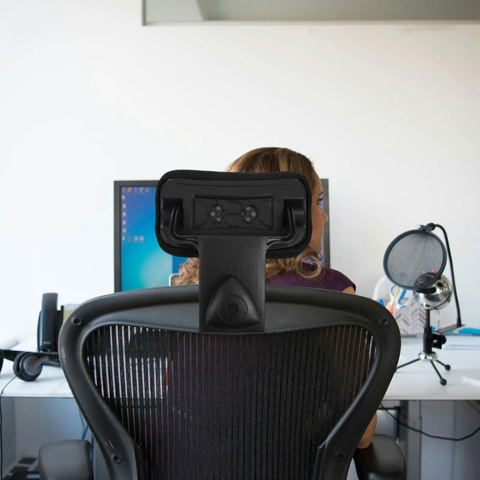 

Adjustable Office Chair Headrest Pillow Black Attachable Headrest For Neck Support Universal Fit 1.9-2.3Cm Furniture Parts