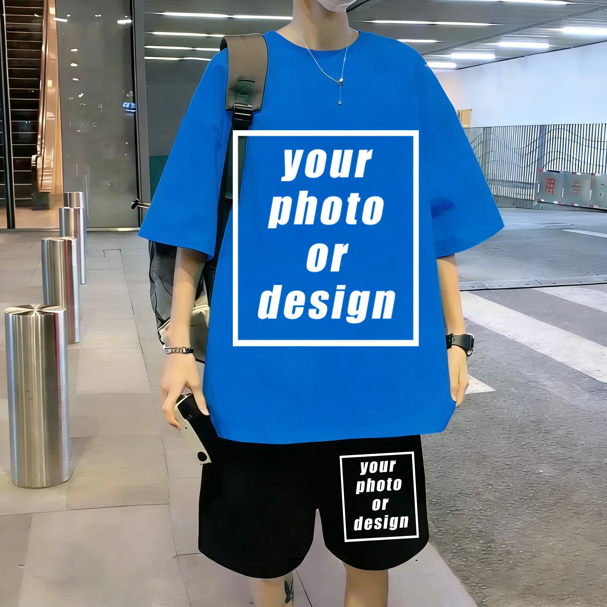 Summer Cotton Short Sleeve Set Man Custom Print Cotton Korean T-shirt &Shorts Versatile Pocket Gym Shorts Loose Fashion Clothing view 2