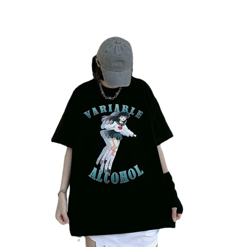 Versione giapponese Cartoon Anime t-shirt Casual girocollo manica corta top Kawaii vestiti Harajuku Tees fumetti abbigliamento donna