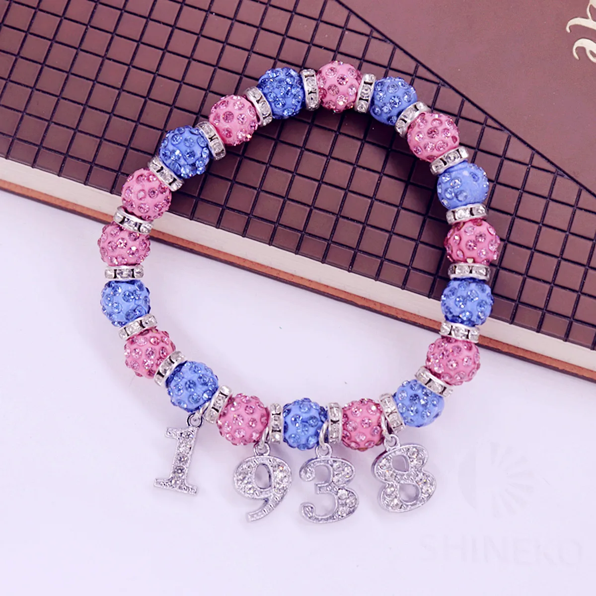 Adjust Stretch Beaded Light Blue Pink Crystal Beads Group Jack And Jill Symbol JJ 1938 Bracelets Jewelry